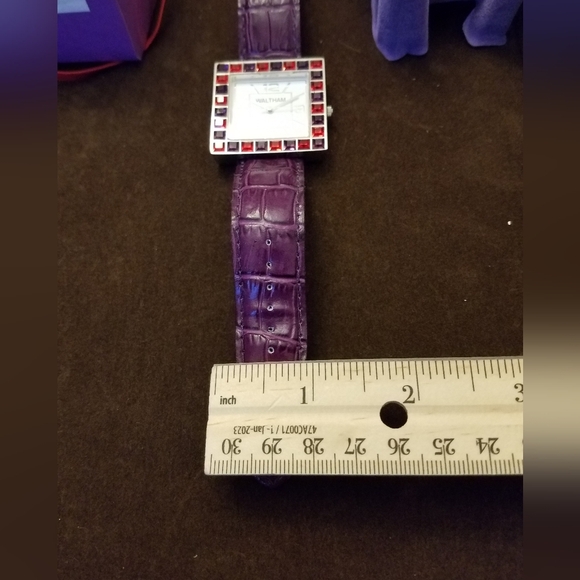 NIB Red by Waltham Wrist Watch Purple Faux Stones Alligator Band - Picture 9 of 16